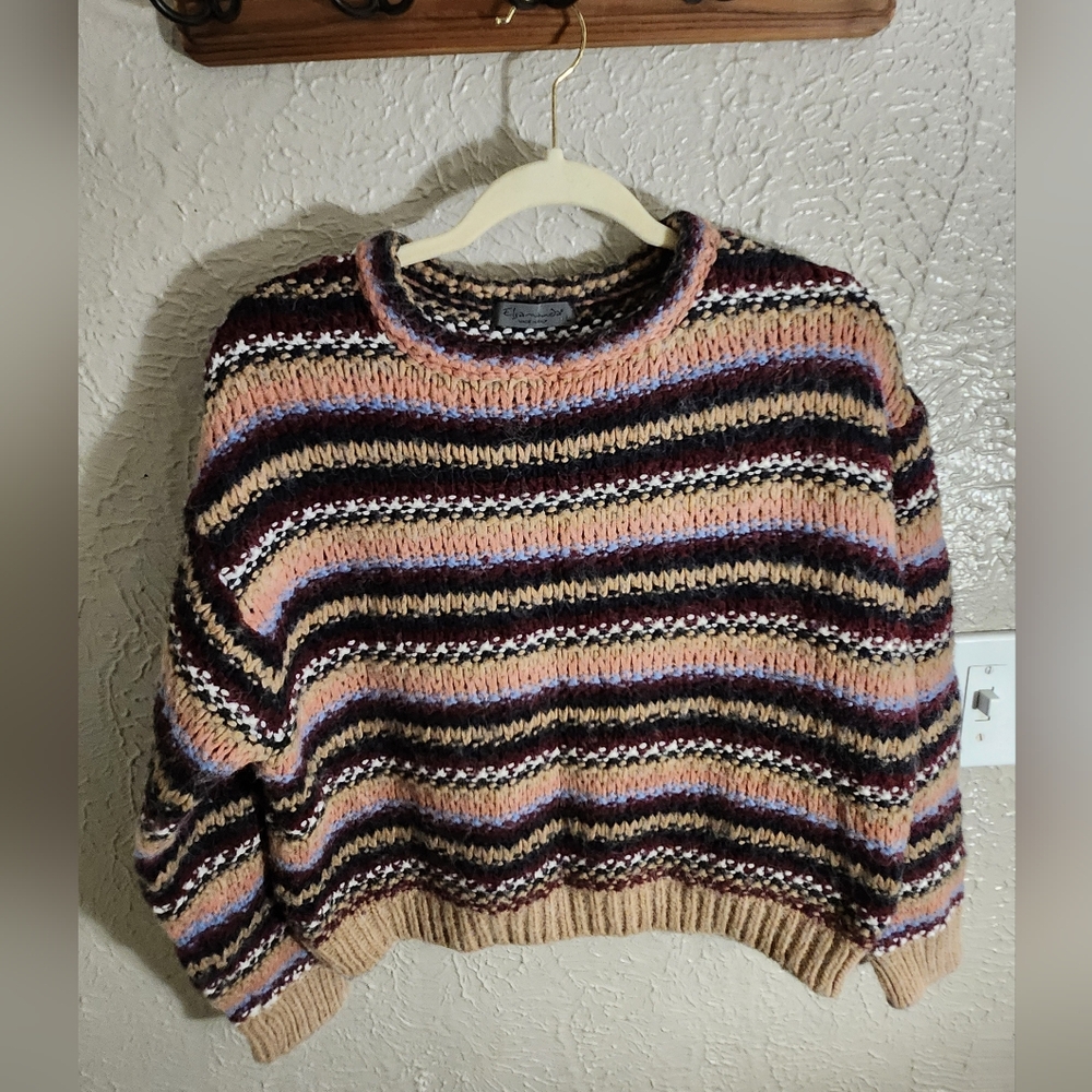 ELSA Black and Brown Crew Neck Sweater Cozy Knit Made In ITALY